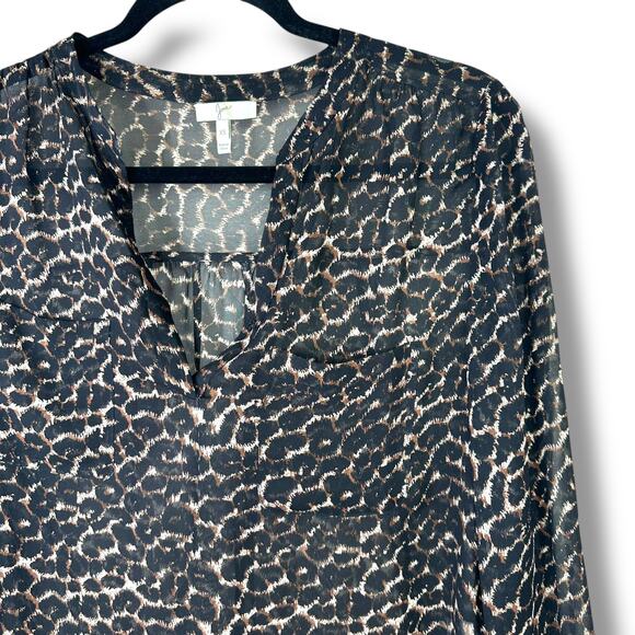 Joie Adana Leopard Print Silk Sheer Chiffon V-Neck Double Front Pocket Blouse XS - Picture 3 of 6